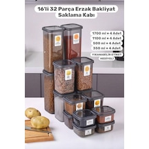16'li 32 Parça Erzak Bakliyat Baharatlık Saklama Kabı Seti - Hava Geçirmez Kapaklı Kiler Düzenleyici Gri - 749457368 Gri