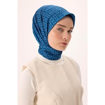 Silk Home İnce Pamuk Soft Eşarp Mavi-patina Desenli Tok Duruşlu Kaymaz 90x90 Çok Renkli