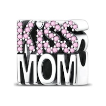 Kiss Mom Yazılı Boncuk Charm Gümüş