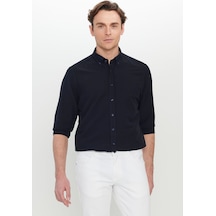 AC&Co / Altınyıldız Classics Erkek Lacı Slim Fit Dar Kesim Düğmeli Yaka Armürlü Gofre Desenli Gömlek Lacı Lacivert AC&Co / Altınyıldız Classics Erkek Lacı Slim Fit Dar Kesim Düğmeli Yaka Armürlü Gofre Desenli Gömlek Lacı Lacivert