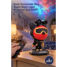 5 Adet Astronot Projektör Gece Lambası Şarjlı Kumandalı Baş Ayarlı Night Light Projector Alk3324t