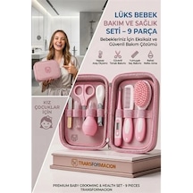 Pembe 9 Parça Bebek Bakım Seti, Yenidoğan Hediye Sağlık Kiti Tırnak Makası Ateş Ölçer 723161