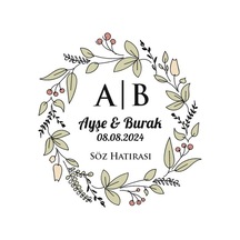 Çokgen Kenarlı Dikdörtgen Mühür Kına Nişan Düğün 3x3 Cm Özel Etiket / 50 Adet Sticker Beyaz