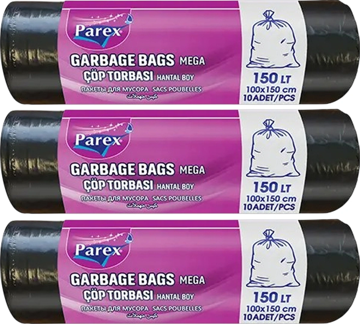 Professional 10'lu Çöp Torbası Hantal Boy 100 X 150 Cm Üçlü Paket