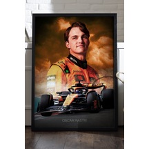 Oscar Piastri Siyah Ahşap Çerçeveli Poster, Dekoratif Formula 1 Duvar Tablosu