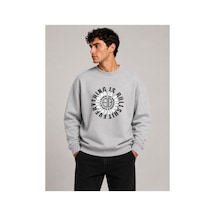 Herkesemoda Everything Baskılı Bisiklet Yaka Şardonlu 2 İplik Sweatshirt Gri