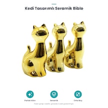 Kedi Tasarımlı Seramik Biblo - Orta Boy - Parlak Altın Standart