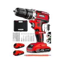 Mager 12 Volt 1.2 Ah Çift Akülü Su Terazi Göstergeli Darbeli Matkap Vidalama Kırmızı