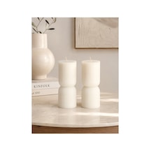2 Li Dekoratif Mum Seti Çizgili Modern Tasarım Sütun Mum 6x12 Cm Krem - 909690658 Krem - 909690658 Krem