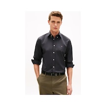 Tommy Hilfiger Erkek Poplin Solid Siyah Gömlek-13455 Siyah
