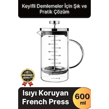 Çok Amaçlı Isıyı Koruyan Süzgeçli Bitki Çayı Filtre Kahve Demlik Ölçü Kabı Cam French Press 600 Ml Çok Renkli