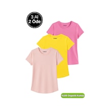 Kadın 3'lü Paket Pudra-pembe-sarı %100 Organik Pamuk Normal Kesim Tişört Bisiklet Yaka T-shirt Pudra Kadın 3'lü Paket Pudra-pembe-sarı %100 Organik Pamuk Normal Kesim Tişört Bisiklet Yaka T-shirt Pudra