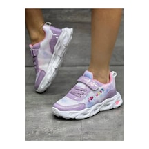 Adımist Çocuk Unisex Rahat Ortopedik Taban Işıklı Snakers Spor Ayakkabı Lento Işıklı Beyaz - Lila