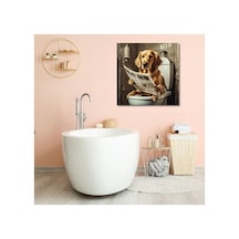 Tekli Kare Kanvas Banyo Tablosu Gazete Okuyan Golden Cins Köpek Kanvas Çok Renkli Çerçevesiz