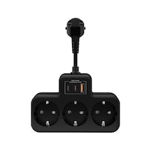 Yüksek Voltaj Korumalı Priz, Duvar Tipi Kısa Kablolu Priz Çoğaltıcı, 3x Soket, 2x Type-c, 1x Usb, 16a, 3680w, 1050 Joule, Çocuk Korumalı, Isıya Dayanıklı Yapı Siyah