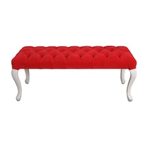 Masifart_Mobilya Masifart Kapri 120 Cm Kırmızı Kapitoneli Bench Puf Beyaz Lake