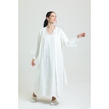 Magic Form Brodeli Kuşaklı Uzun Kollu Uzun Kadın Sabahlık Ekru - 512814881 Ekru