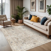 Latte Dizayn Monty Vintage Desenli Şönil Pamuk Tabanlı Yıkanabilir Kaymaz Antibakteriyel Salon Halısı 80x200 Çok Renkli