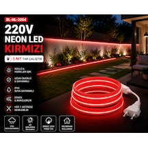 5 Metre Tak Çalıştır Kırmızı Renk Neon Led Borsan 220v Neon Led Kırmızı Montaj Aparatı Dahil Kırmızı - 5 Metre
