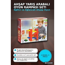 5 Parçalı Ahşap Yarış Arabası Rampa Seti - 4 Araçlı, 3 Yaş Üzeri Çocuk Gelişimi Bx-313648