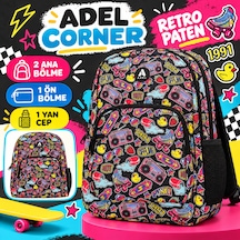 Adel Corner 23-2 45 Cm Çocuk Okul Sırt Çantası 2 Ana Bölmeli, Ön Bölmeli, Yan File Cepli - Desen Seçenekli Retro Paten Siyah