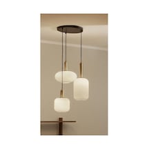Rustik Modern Üçlü Sarkıt Opal Cam 40 Cm Metal Siyah Gövde Siyah