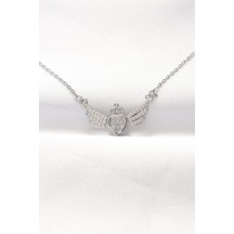316l Çelik Silver Renk Zirkon Taşlı Kalpli Kanat Kolye - Tj-bko8515 Gümüş