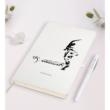 Kişiye Özel Atatürk Temalı Beyaz Defter ve Kalem Seti-21 Beyaz