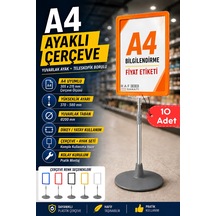 10 Adet - A4 Ayaklı Çerçeve Seti Yuvarlak Tabanlı Teleskopik Fiyat Etiketi Standı Turuncu
