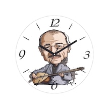 Neşat Ertaş Saz Çap 30cm Sessiz Akar Bombeli Gerçek Cam Duvar Saati Siyah