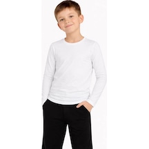 Erkek Çocuk Basic Uzun Kollu Tişört Okul Günlük Rahat T-shirt - Beyaz