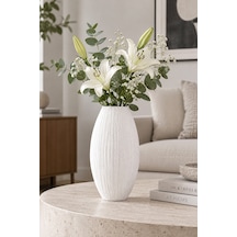 Coconut Hindistan Cevizi Dokulu Dekoratif Vazo 20 Cm Pla - Salon Ve Masaüstü Süs Objesi - Beyaz