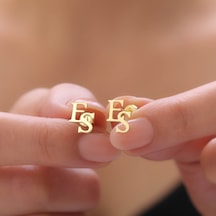 925 Ayar Gümüş İki Harfli Küpe Gold