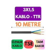 Öznur 3x1,5 Ttr Kablo Metre Seçenekli Siyah - 10 Metre