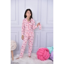 Yeni Sezon Kız Çocuk Düğmeli Pijama Takımı Oyuncak Bebek Baskılı Göz Bandı Dahil