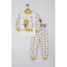 Bilge Trend Arı Maya Baskılı %100 Pamuklu Penye Kız Erkek Unisex Bebek Çocuk Pijama Takımı Beyaz
