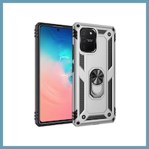 Bezos Samsung Galaxy A91 / S10 Lite Kılıf Sofya Yüzüklü Silikon Kapak - Gümüş Mbt06