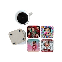 Betty Boop Dekoratif Ahşap Bardak Altlığı Seti 0116 Çok Renkli