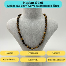 Yıldız Doğal Taş Kaplan Gözü Doğal Taş 6 MM Makrome Kolye 45 CM - 55 CM Ayarlanabilir Kahverengi