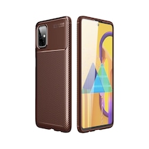 Newface Samsung Galaxy M51 Kılıf Auto Focus Karbon Kapak - Kahverengi