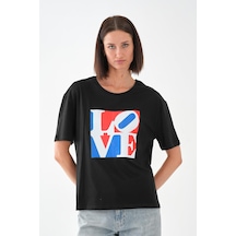 Alexandergardı Baskılı Basic Kadın T-shirt Siyah