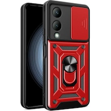 Newface Vivo Y17s Kılıf Pars Lens Yüzüklü Silikon - Kırmızı