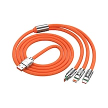 Beemen 120 W Destekli Led'li Çelik Sıvı Silikon 3 İn1 Şarj Kablosu Turuncu Beemen 120 W Destekli Led'li Çelik Sıvı Silikon 3 İn1 Şarj Kablosu Turuncu