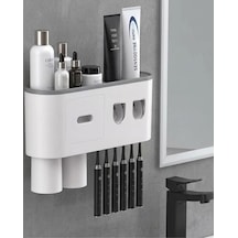 Mey İthalat Çok Fonksiyonlu Diş Fırçası Tutucu Otomatik Dispenser Bardaklı Organizer Beyaz