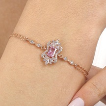 Mia Vento Pink Taşlı Asil Işıltı Klasiği Rose Renk Vintage Gümüş Bileklik