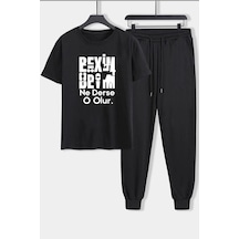 Uyguntarz Unisex Beyim Ne Derse O Olur 2'li Eşofman Takımı Siyah