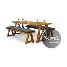 Neiwel Pina Doğal Ahşap Banklı Mutfak Ve Yemek Masası Takımı-80-240 Takım Açık Ceviz