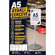 10 Adet - A5 Ayaklı Menü Ve Fiyat Bilgi Standı Yuvarlak Tabanlı Teleskopik Çerçeve Etiketlik Beyaz