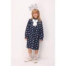 Le Mabelle Lacivert Yıldız Desenli Kız Çocuk Gabardin Elbise - Poppy Lacivert