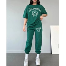 California Tenis T-shirt Eşofman Altı Jogger- Yeşil Baskılı Alt Üst Eşofman Takım Oversize Bisiklet Yeşil